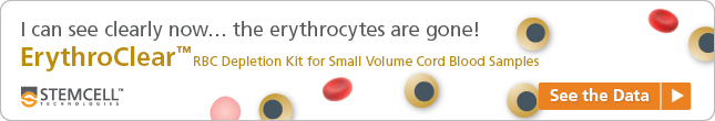 ErythroClear™ for fast red blood cell depletion of small volume fresh or frozen cord blood samples by cord blood banks and cellular therapy labs. See the data!